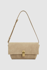 Front product shot of the Oroton Etta Suede Medium Clutch in Caper and Premium suede leather for Women .