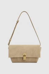 Front product shot of the Oroton Etta Suede Medium Clutch in Caper and Premium suede leather for Women .