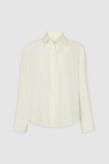 Front product shot of the Oroton Long Sleeve Shirt in Soft Cream and 100% silk habotai fabric for Women .