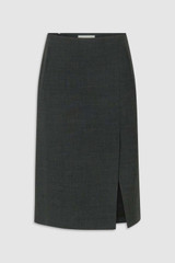 Front product shot of the Oroton Wool Pencil Skirt in Dark Charcoal and 100% birdseye tweed wool suiting fabric for Women .