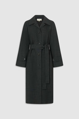 Front product shot of the Oroton Wool Mac in Dark Charcoal and 100% wool fabric for Women .