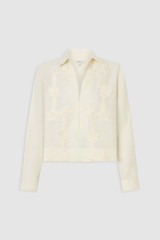 Front product shot of the Oroton Ribbon Trim Shirt in Fresh Cream and 100% midweight linen fabric for Women .