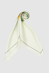 Front product shot of the Oroton Botanical Daisy Scarf in Cream and 100% silk twill fabric for Women .
