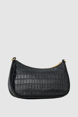 Back product shot of the Oroton Eve Texture Mini Baguette in Black Texture and Premium embossed leather for Women .