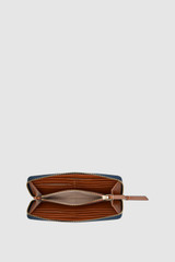 Internal product shot of the Oroton Eve Stripe Travel Wallet in Stripe/Cognac and PVC material for Women .