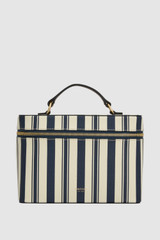 Front product shot of the Oroton Eve Stripe Top Handle Large Beauty Case in Stripe/Cognac and PVC material for Women .
