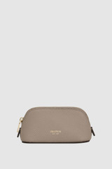 Front product shot of the Oroton Eve Mini Beauty Case in Oyster and Premium pebble leather for Women .