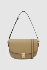 Front product shot of the Oroton Yvonne Medium Day Bag in Mushroom and Premium pebble leather for Women .