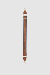 Front product shot of the Oroton Heather Long Light Gold Webbing Strap in Dark Navy/Cognac and 100% polyester material for Women .