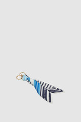 Front product shot of the Oroton Stripe Scarf Keyring in Ink/Cream and 100% polyester fabric for Women .