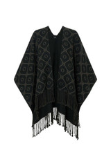 Front product shot of the Oroton Harvey Signature Reversible Poncho in Black/Charcoal and 50% acrylic and 50% wool blend fabric for Women .