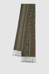 Front product shot of the Oroton Heather Light Weight Wool Scarf in Olive and 50% acrylic and 50% wool blend fabric for Women .