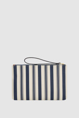Back product shot of the Oroton Eve Stripe Medium Pouch in Stripe/Cognac and PVC material for Women .