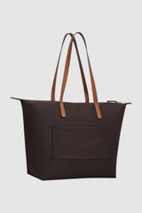 Back product shot of the Oroton Lilly Nylon Light Weight Tote Bag in Burnt Umber/Cognac and Nylon fabric material for Women .