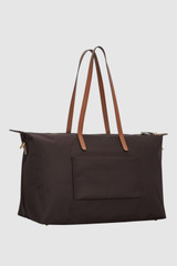 Back product shot of the Oroton Lilly Nylon Weekender Tote in Burnt Umber/Cognac and Nylon fabric material for Women .