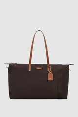 Front product shot of the Oroton Lilly Nylon Weekender Tote in Burnt Umber/Cognac and Nylon fabric material for Women .