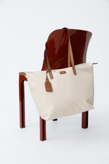 Detail product shot of the Oroton Lilly Nylon Light Weight Tote Bag in Ecru/Cognac and Nylon fabric material for Women .