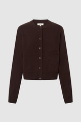 Front product shot of the Oroton Knit Detail Cardigan in Dark Chocolate and 100% superfine wool fabric for Women .