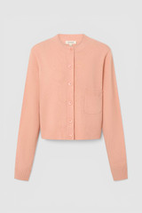 Front product shot of the Oroton Knit Detail Cardigan in Peach and 100% superfine wool fabric for Women .