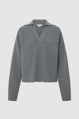 Front product shot of the Oroton Rib Knit Popover in Grey Marle and 100% superfine wool fabric for Women .