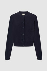 Front product shot of the Oroton Knit Detail Cardigan in North Sea and 100% superfine wool fabric for Women .