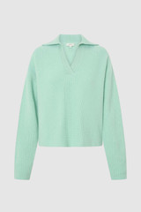 Front product shot of the Oroton Rib Knit Popover in Mint and 100% superfine wool fabric for Women .