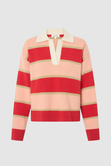 Front product shot of the Oroton Rugby Stripe Knit in Soft Red and 100% superfine wool fabric for Women .