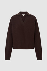 Front product shot of the Oroton Rib Knit Popover in Dark Chocolate and 100% superfine wool fabric for Women .