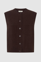 Front product shot of the Oroton Knit Detail Vest in Dark Chocolate and 100% superfine wool fabric for Women .