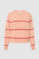 Front product shot of the Oroton Stripe Knit Pullover in Peach and 100% superfine wool fabric for Women .