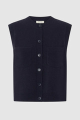 Front product shot of the Oroton Knit Detail Vest in North Sea and 100% superfine wool fabric for Women .