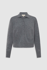 Front product shot of the Oroton Collar Cardigan in Grey Marle and 100% super soft merino wool fabric for Women .