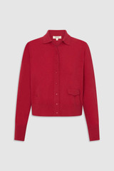 Front product shot of the Oroton Collar Cardigan in Market Red and 100% super soft merino wool fabric for Women .