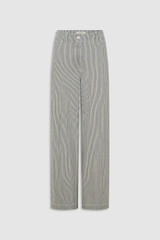 Front product shot of the Oroton Railroad Folk Straight Leg Pant in North Sea and 96% cotton and 4% spandex blend fabric for Women .