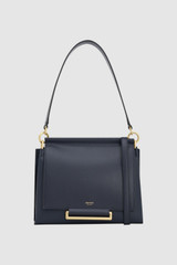 Front product shot of the Oroton Elm Medium Satchel Bag in Navy and Premium smooth pebble leather for Women .