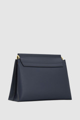 Back product shot of the Oroton Elm Medium Satchel Bag in Navy and Premium smooth pebble leather for Women .