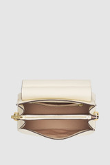 Internal product shot of the Oroton Elm Small Satchel Bag in Warm Cream and Premium smooth pebble leather for Women .