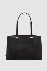Front product shot of the Oroton Anika 13" Day Bag in Black and Pebble leather for Women .