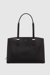 Front product shot of the Oroton Anika 13" Day Bag in Black and Pebble leather for Women .