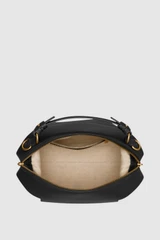 Internal product shot of the Oroton Mica Bowler in Black and Premium pebble grain leather for Women .