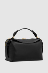 Back product shot of the Oroton Mica Bowler in Black and Premium pebble grain leather for Women .