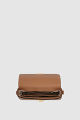 Internal product shot of the Oroton Yvonne Small Saddle Bag in Tan and Pebble Leather for Women .