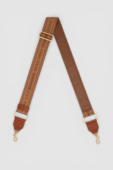 Front product shot of the Oroton Heather Long Light Gold Webbing Strap in Tan/Cognac and 100% polyester material for Women .