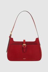 Front product shot of the Oroton Dylan Baguette in Dark Ruby and Premium pebble leather for Women .