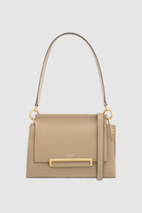 Front product shot of the Oroton Elm Small Satchel in Mushroom and Smooth Pebble Leather for Women .