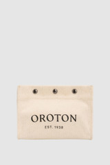 Front product shot of the Oroton Product Care Leather Kit in Natural and Contains 1 x Oroton Canvas Pouch, 1 x Oroton Colourfast Microfibre Cloth, 1 x Oroton Leather Shampoo, 1 x Oroton Leather Conditioner, 1 x Oroton Stain & Rain Protector for Women .