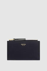 Front product shot of the Oroton Eve 12 Credit Card Zip Wallet in Dark Navy and Pebble leather for Women .