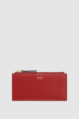 Front product shot of the Oroton Eve Slim Zip Wallet in Dark Ruby and Premium pebble leather for Women .