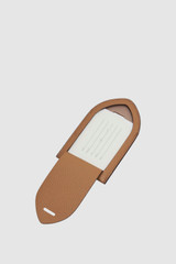 Back product shot of the Oroton Eve Luggage Tag in Tan and Premium pebble leather for Women .