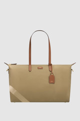 Front product shot of the Oroton Lilly Nylon Weekender Tote in Mushroom/Cognac and Nylon fabric for Women .
